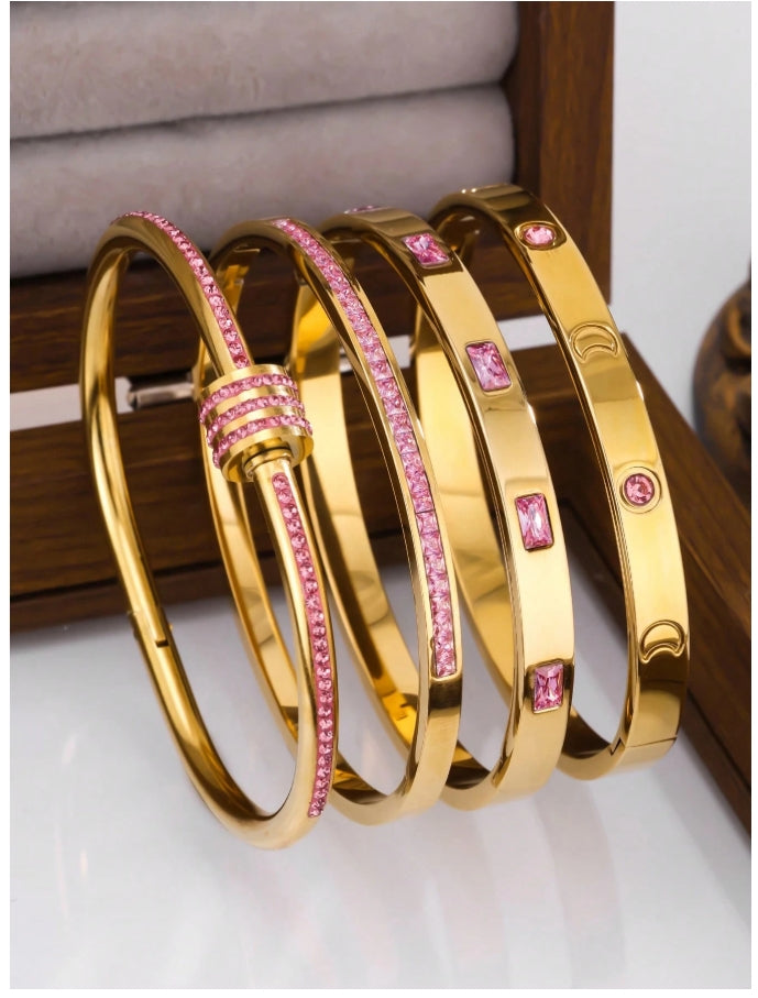 4-Piece 18kt Gold -Pink Sapphire Bracelet Set